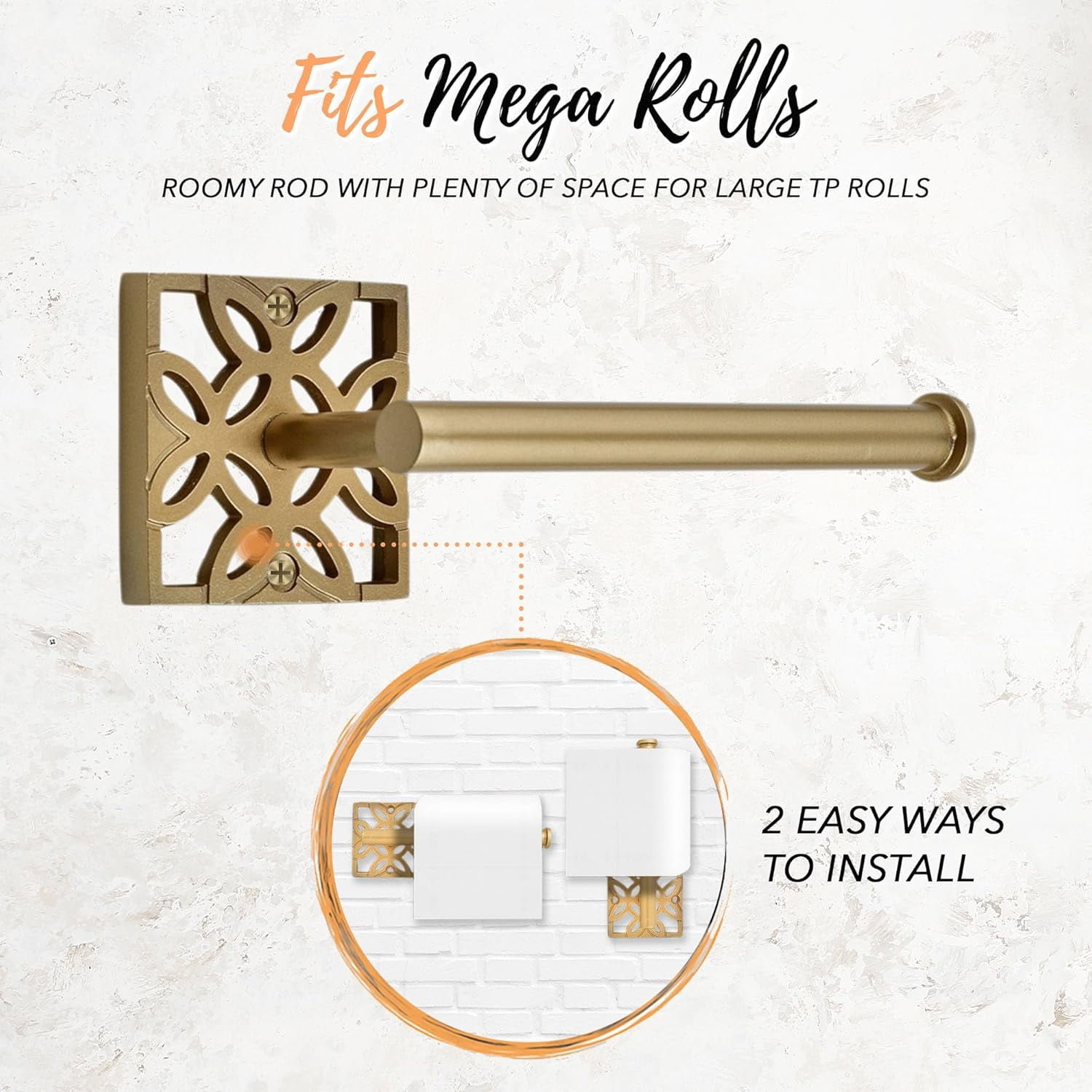 Autumn Alley 5 PC Gold Modern Bathroom Accessories Set, Wall Mounted - Towel Rack, Hand Towel Ring, Industrial Toilet Paper Holder, and 2 Towel Robe Hook for Bathroom Hardware Set