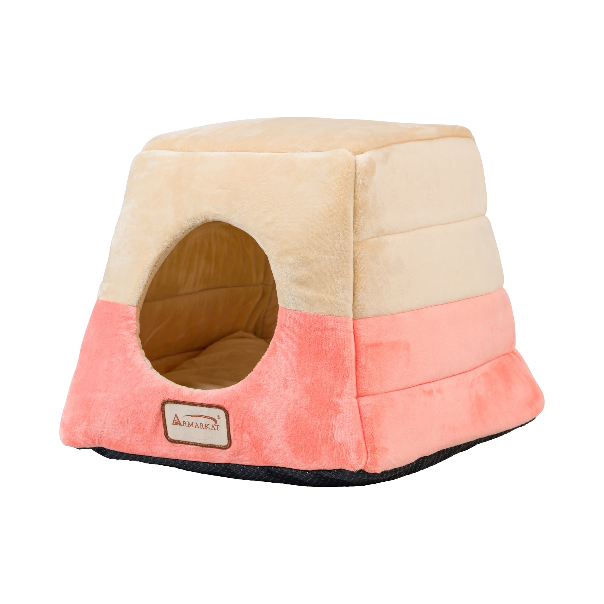Armarkat 2-In-1 Cat Bed Cave Shape And Cuddle Pet Bed, Orange/Beige