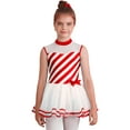 thumbnail image 4 of IEFIEL Kids Girls Christmas Costume Plush Tutu Jumpsuit Striped Candy Cane Leotard Dress Figure Skating Costume Red 10, 4 of 7