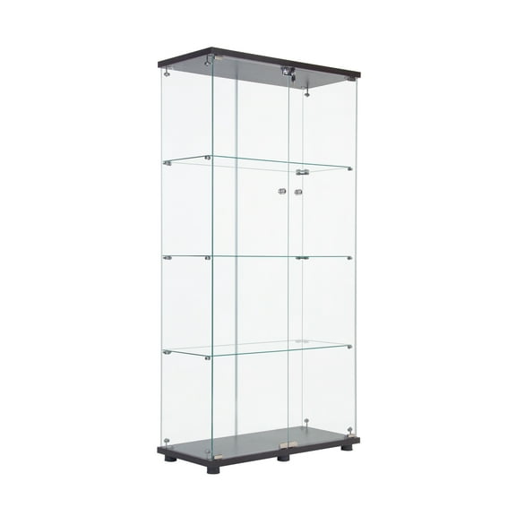 64.56" Glass Display Cabinet with 4 Shelves - Two Door Black Glass Curio Cabinet for Collectibles, Books & Decor