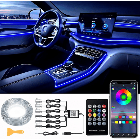 RGB Interior Ambient Light Kit 6-in-1 Fiber Optic APP & Remote Control