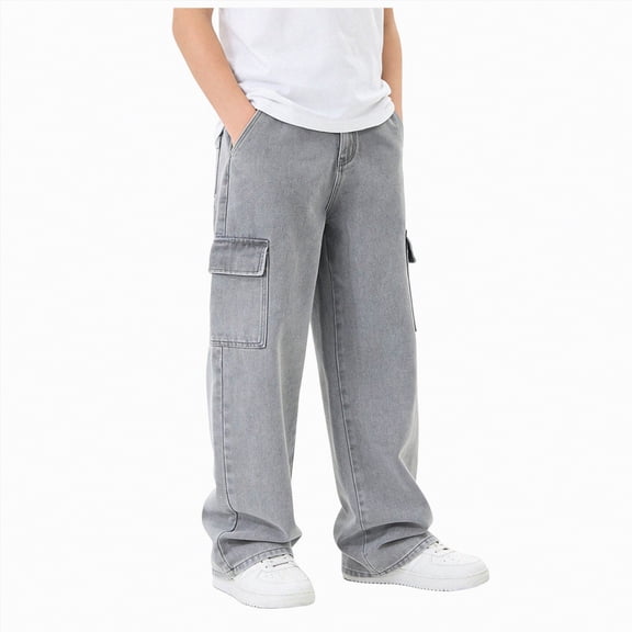 JUMEYU Jeans for Teens Boys Boys Jeans - Regular-Slim Fit Stretch Denim , Casual Wear Size 12-13 (Grey,12-13 Years)