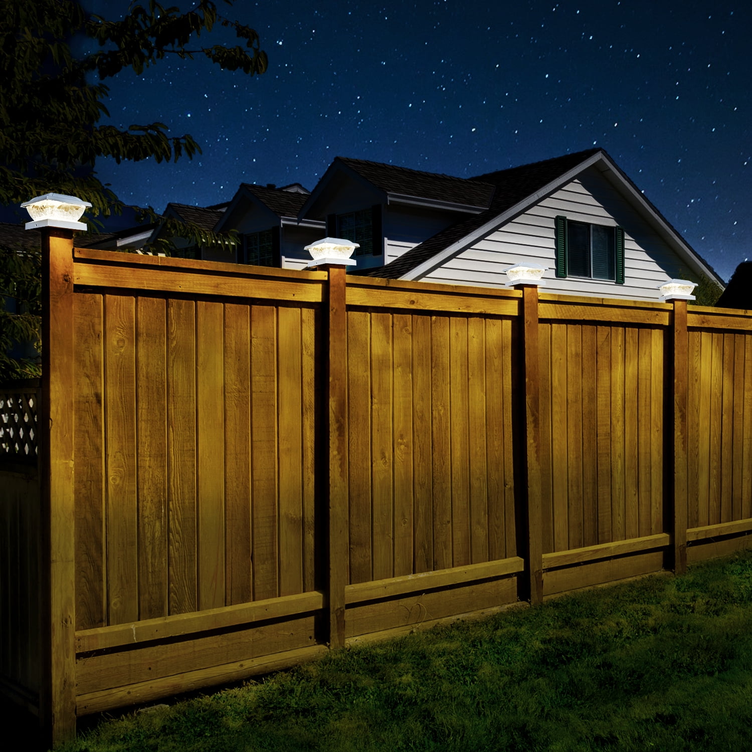 GIGALUMI Solar Powered White LED Outdoor Fence Post Cap Lights, 4 Pack, 3.5x3.5 - 5x5