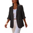 thumbnail image 6 of LEKODE Ladies 3/4 Roll Cuff Loose Outer Blazer, Cotton Linen Single Button Notched Lapel Style with Dual Front Pockets Spring Summer Casual Suit Top Dark Gray 5XL, 6 of 7