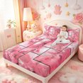 thumbnail image 3 of meiyoeat Pink Marble Patchwork Art Bed Sheets,Abstract Geometric Print Full Size Sheets,4 Pieces1 Flat Sheet, 1 Fitted Sheet and 2 Pillowcases, 3 of 6