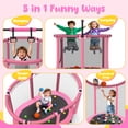 thumbnail image 4 of 60" Kids Trampoline with Safety Enclosure Net, Basketball Hoop, Adjustable Gymnastics Bar and Rings, SHINPT Mini Indoor and Outdoor Trampoline, Pink, 4 of 8