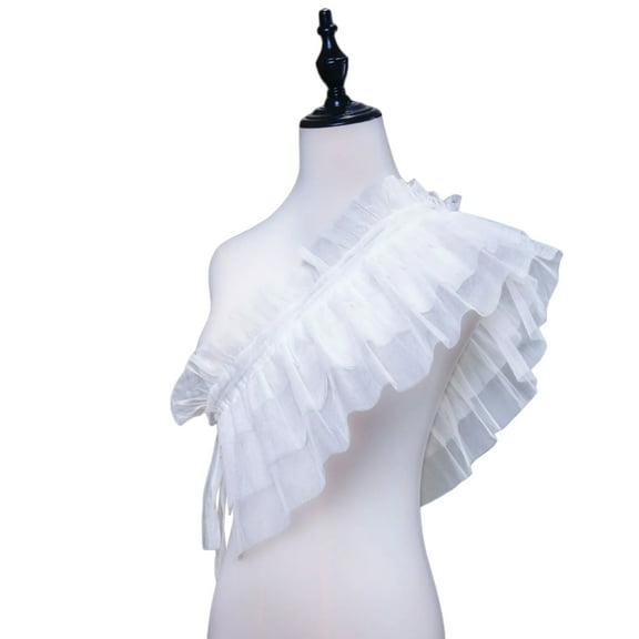 Women Renaissances Ruffle Mesh Faux Collar Capelet Vintage Tulle Shoulder Wrap Detachable Shrug Shawl Costume