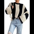 thumbnail image 3 of Suéter de Punto con Cuello Alto y Mangas Acampanadas con Bloques de Color para Mujer Albaricoque S, 3 of 9