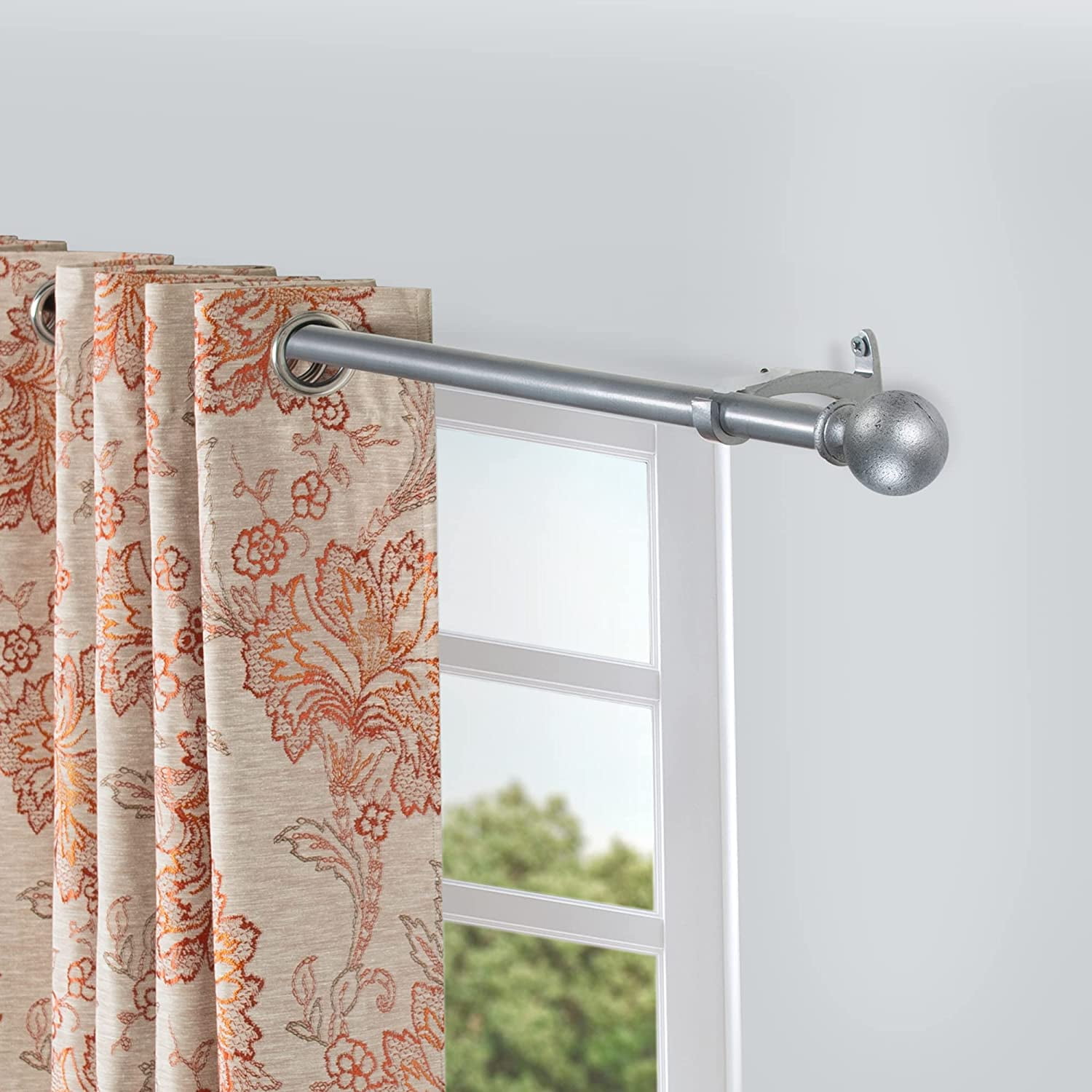 Deco Window 36 to 66 inches Adjustable Curtain Rod for Windows with Ball Cast Finials 3/4'' Dia (Charcoal)