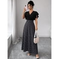 thumbnail image 3 of Black And White Polka Dot Wrap Cap Sleeve Maxi Dress For Women Spring Summer, 3 of 4