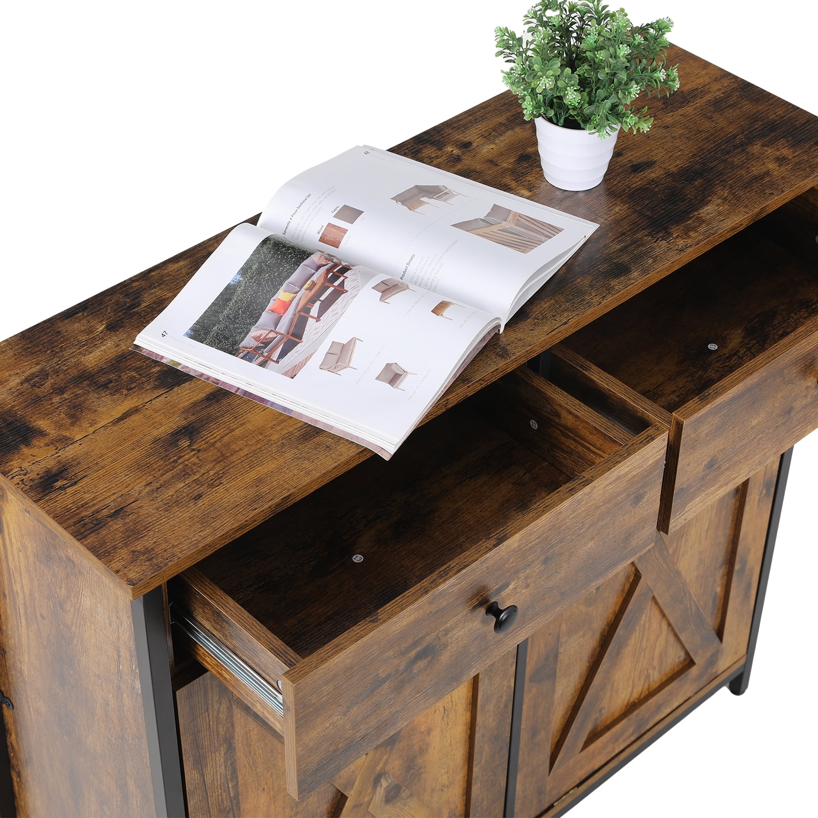 LAZY BUDDY Double Tilt Out Trash Cabinet, Wooden 20 Gallon Kitchen Garbage Can Holder Free Standing