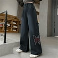 thumbnail image 2 of Afdoent Girls Jeans Denim Pants With Embroidery Wide Leg Straight Long Trousers Fashionable Loose Fit Street Style Casual Comfortable Outfit 8-9 Years, 2 of 6