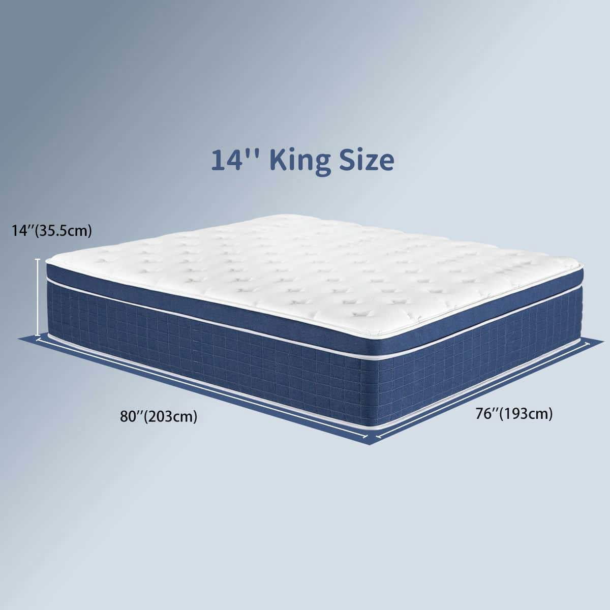 Spaco King Size Compressible Roll Up Mattress, 14 Inch Memory Foam Hybrid Mattress Including Independent Bagged Springs, Medium Firm Support, White and Blue
