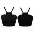 thumbnail image 3 of Women'S Crop Halter Top Ruched Heart Ring Sleeveless Criss Backless Rib Knit Tank Tops Black L, 3 of 7