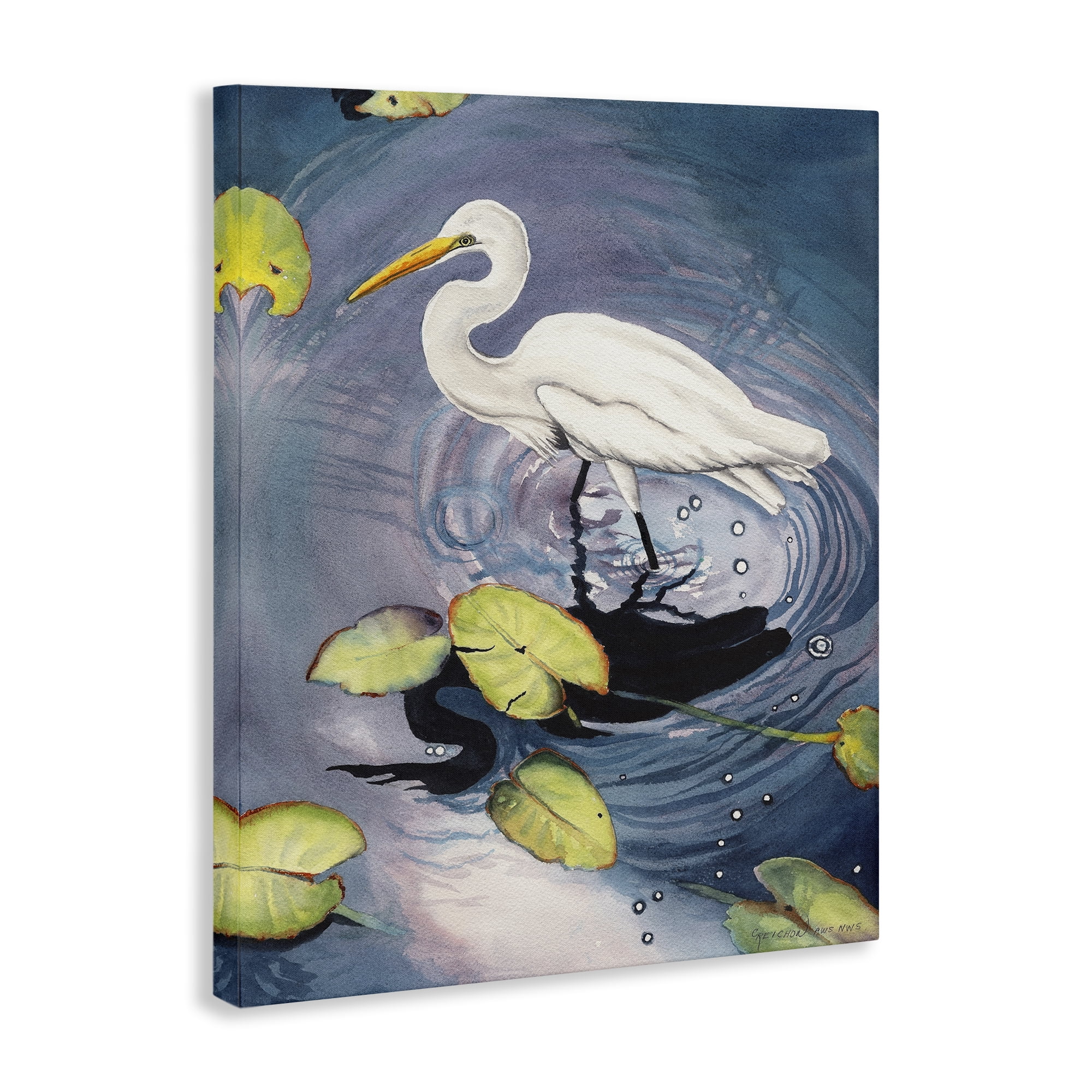 Stupell Industries Heron with Pond Ripples Animals & Insects Painting Gallery Wrapped Canvas Art Print Wall Art, 16 x 20