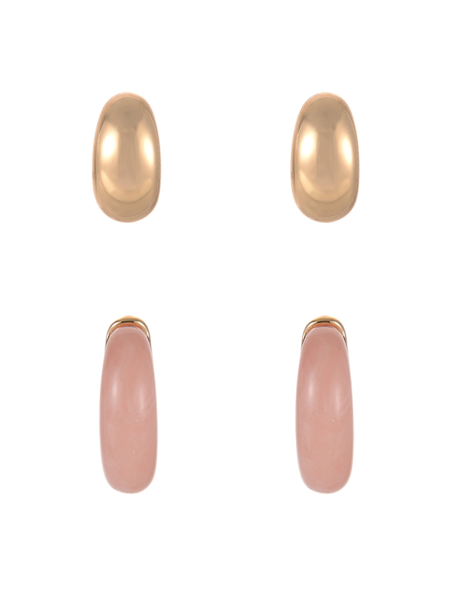 Time and Tru Goldtone and Silvertone 5-On Milky Pink Swirl Resin Hoop and Studs Earring Stacker Set
