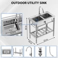 thumbnail image 3 of Stainless Steel Sink, Freestanding Double Bowl Laundry Sink with Hot & Cold Hoses, NSF Certificated, Outdoor Camping Utility Sink for Garage, Restaurant, Backyard, 3 of 9