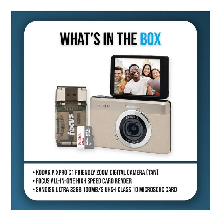 KODAK PIXPRO C1 13MP, 1080p Digital Camera (Tan) Bundle with 32GB