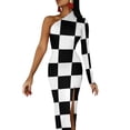 thumbnail image 4 of Black and White Checkered Pattern Half Dleeve Split Dress long sleeve dresses evening dress women evening dress womans clothing, 4 of 7