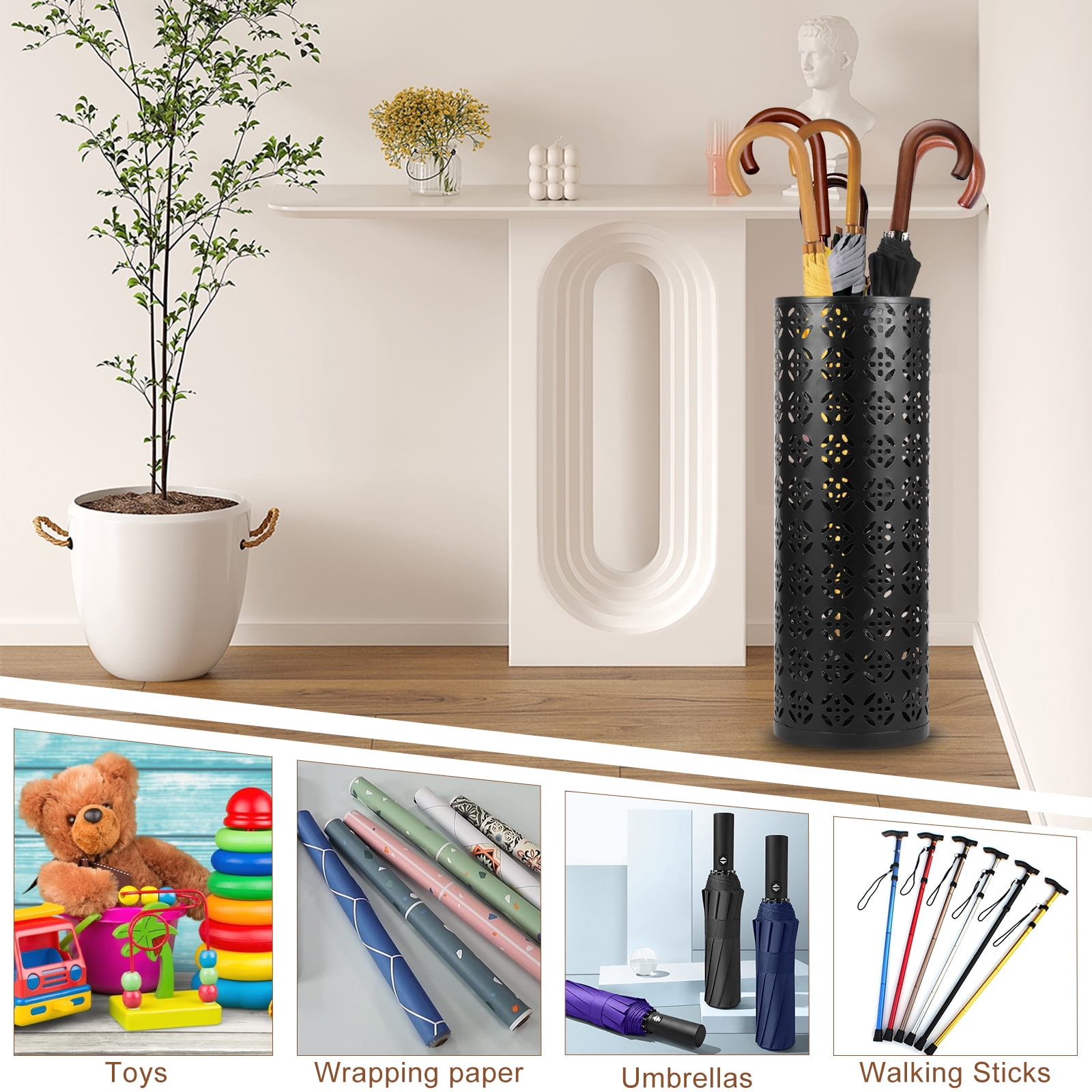 16.5 x 6inch Umbrella Stand Rack,Metal Umbrella Holder Freestanding Umbrella Stand Round Umbrella Holder Bin Waterproof Umbrella Storage Rack Indoor Walking Stick Holder for Home Entryway Office