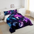 thumbnail image 4 of Erosebridal Galaxy Wolf Comforter Set Full,Pink Teal Moon Starry Sky Bedding Set Adults,Wild Safari Animals Bedding Comforter Sets Trippy Room Decor Boho Quilt Bed Set 3Pcs, 4 of 5