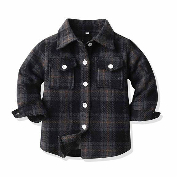 Tdoqot Toddler Girls Boys Fall Winter Clothes Jackets Long Sleeve Button Down Casual Hoodless Plaid Coats Black Size 18-24 Months