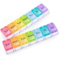 thumbnail image 1 of Paquete de 2 organizadores de pastillas semanales (1 vez al día), caja de pastillas de viaje de 7 días con diseño de botón fácil de pulsar y compartimentos grandes para guardar aceite de pescado, pastillas diarias, suplementos y medicamentos Sailing Electrónica, 1 of 6