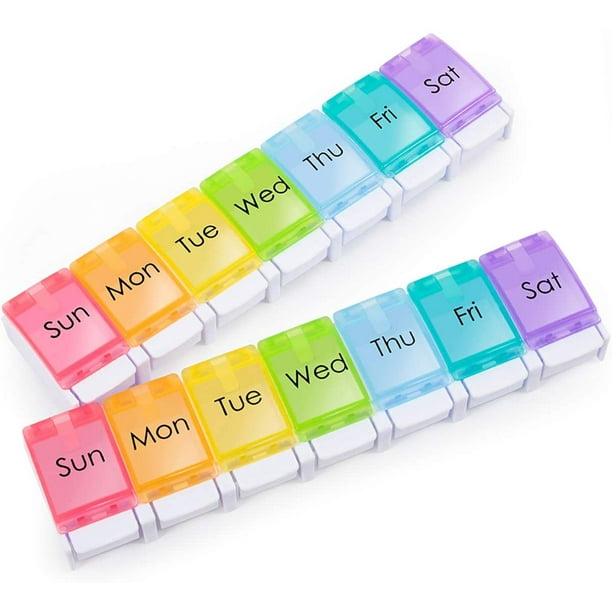 Paquete de 2 organizadores de pastillas semanales (1 vez al día), caja de pastillas de viaje de 7 días con diseño de botón fácil de pulsar y compartimentos grandes para guardar aceite de pescado oso de fresa Hogar