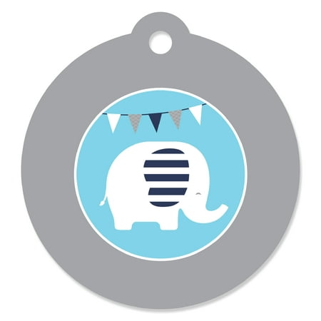 Blue Elephant - Boy Baby Shower or Birthday Party Favor Gift Tags (Set of