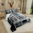 thumbnail image 2 of Cabin Rustic Lodge Bedding, Bear Deer Vintage Comforter Set Twin Size, Country Farmhouse Patchwork Duvet Insert Woodland Geometric Plaid Patchwork Down Comforter With 1 Pillow Case, Grey Black, 2 of 6