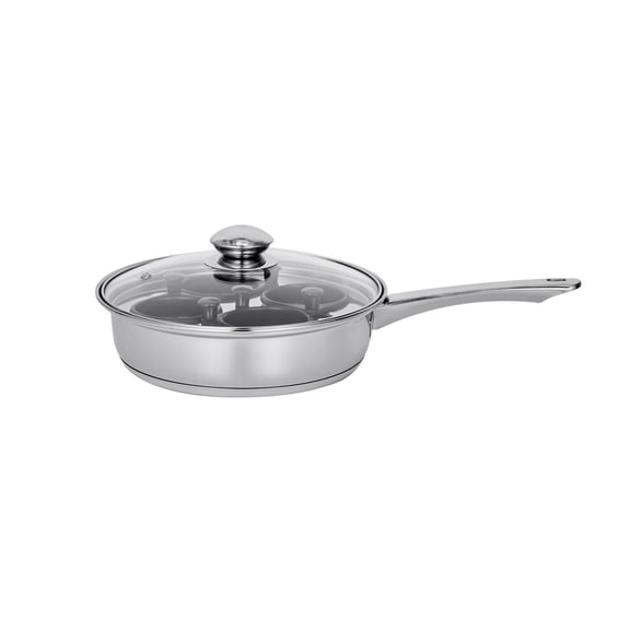 4-Cup Induction Egg Poacher, Stainless Steel Poached Egg Pan with Removable Nonstick Cups, Lid & Spatula, Multi-Use Breakfast Skillet