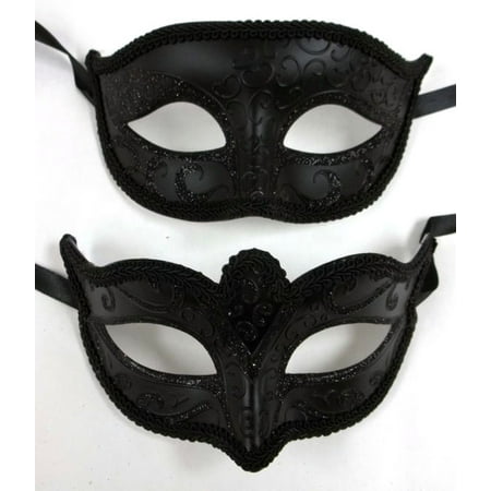 Basic Black His Hers Men Woman Venetian Mask Masquerade Couple Masks Set