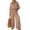 Khaki, variant on Womens Striped Set 2 Piece Outfits 3/4 Puff Sleeve V Neck Top and Drawstring High Waist Palazzo Pants, S