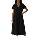 thumbnail image 6 of Sokhug Womens Maxi Dress Short Sleeve V Neck Cotton Blend with Pockets Loose A Line Summer Casual Sundress, 6 of 6