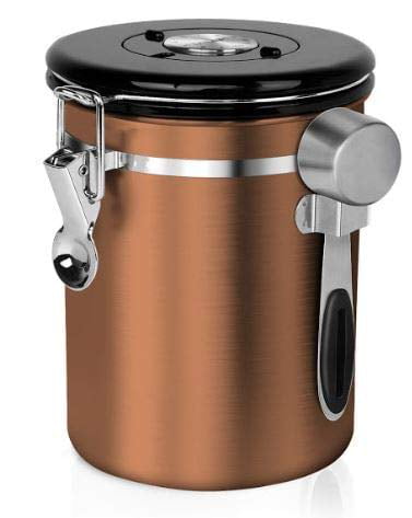 Chefs Star Stainless Steel Vacuum Sealed Airtight Canister with Built-in CO2 Gas Vent Valve and Date Tracking Wheel for Coffee Beans and Coffee Grounds 
