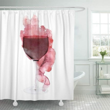 PKNMT Watercolor Watercolour Red Wine Collage on White Glass Food Drawing Alcoholic Stain Bathroom Shower Curtain 66x72 (Best Non Alcoholic Red Wine)