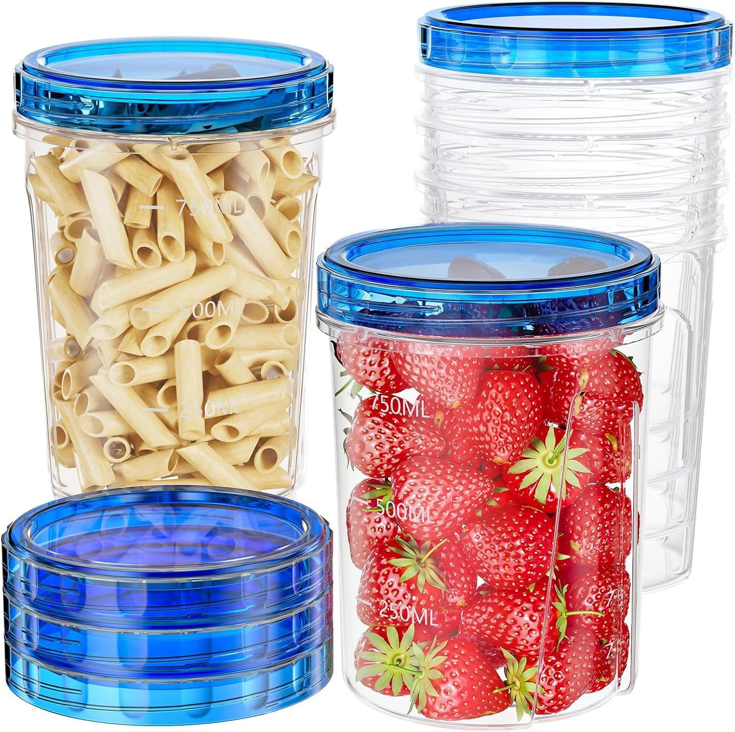 Round Plastic Food Storage Container Set, Airtight Leak-Proof Meal Prep Box, Microwave Freezer Fridge Safe for Food Storage and Kitchen Organization