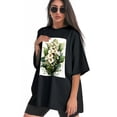 thumbnail image 3 of Plus Size Shirt for Women Black Tops for Women Short Sleeves Shirt for Women White Roses T Shirt Crewneck Shirt for Women XL, 3 of 5