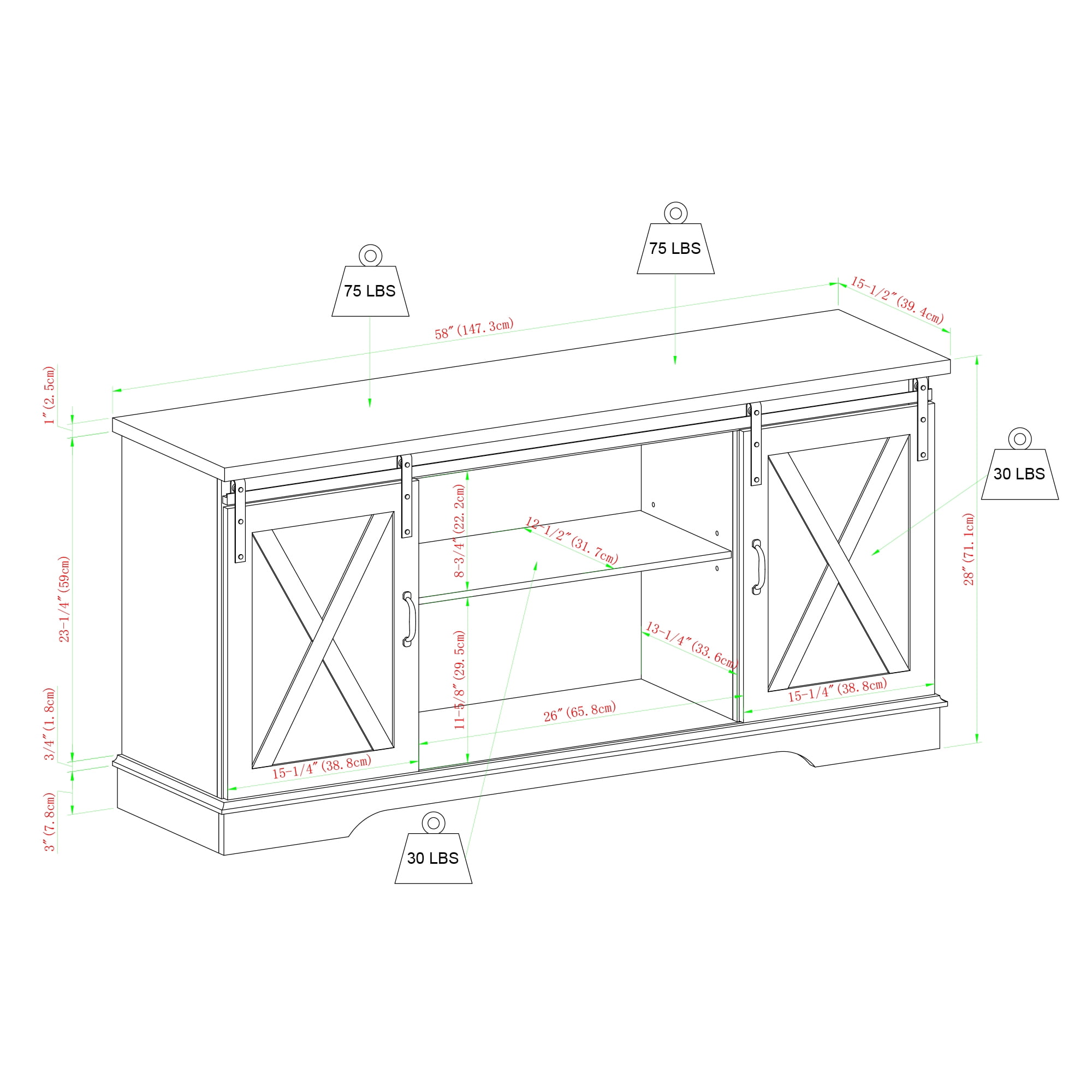 White barn style tv stand deals
