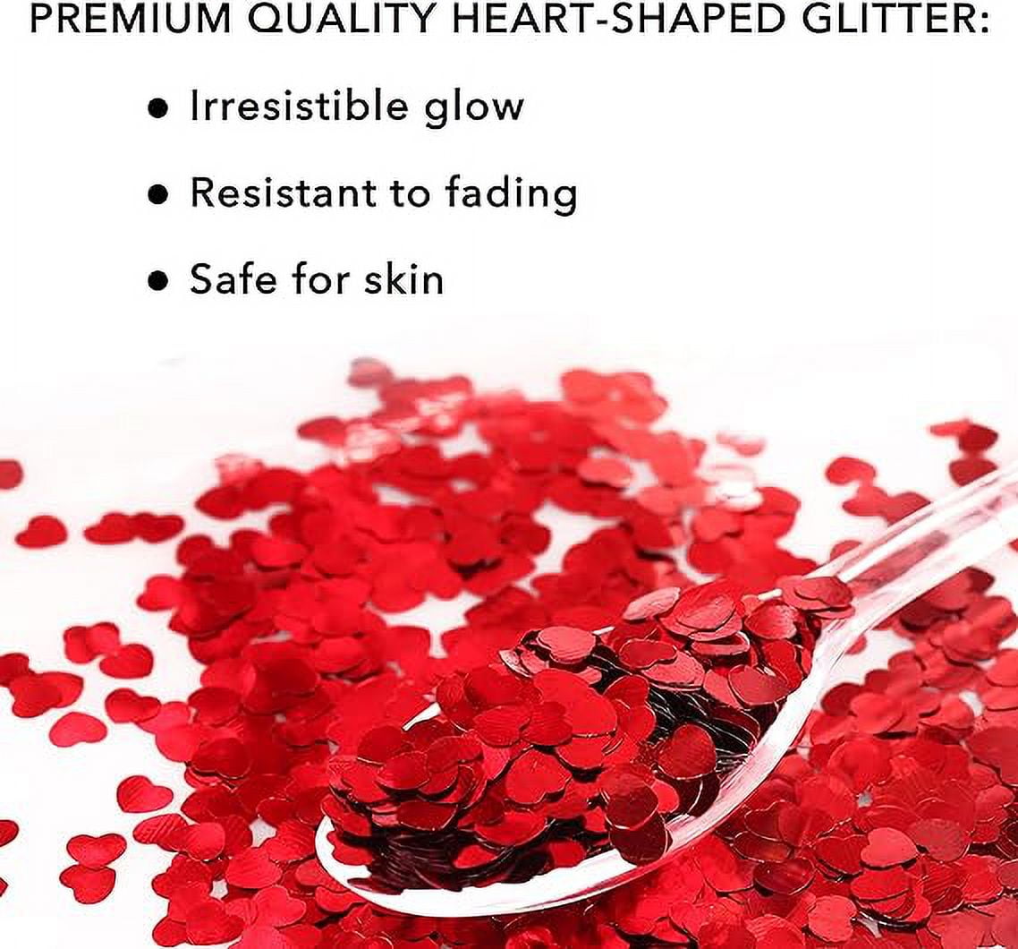 Nail Glitter - Red Hearts Chunky Glitter in Jar - 10 Oz Glitter for Crafts - Glitter for Slime - Face Glitter - Candle Glitter - Body Glitter