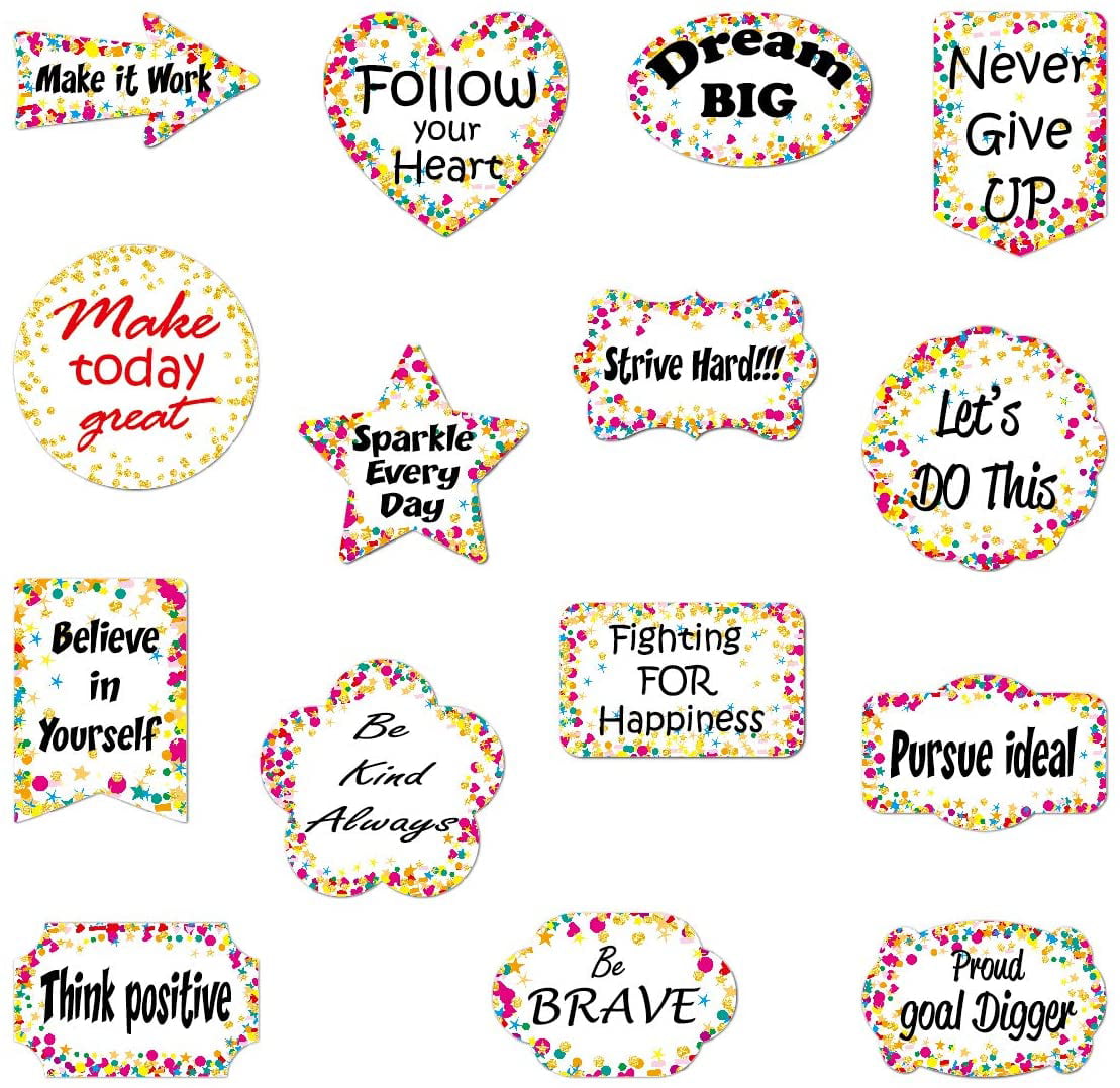 30 Pieces Confetti Positive Sayings Accents Confetti Stickers for Classroom Bulletin Board and Kids Home Decoration，Stickers for Water Bottles，Laptop 