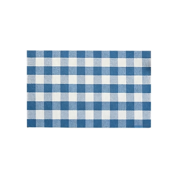 LOWLHOME Spring Summer Plaid Rug,Cottons Blends Layered Doormat Rug,Front Door Hand-Woven Washable Entryway Doormat Porch Decor Front Porch Welcome Mat,23.6*15.7in,1PC,Blue