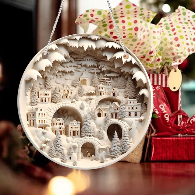 Décorations de Noël Rondes en Acrylique Panneau Suspendu Décorations Murales Festives