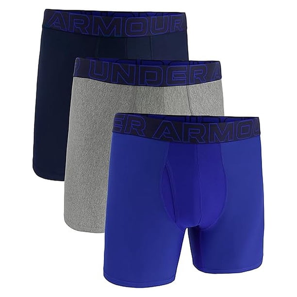 UNDER ARMOUR Hombre Calzoncillos, Paquete de 3 - Performance Tech Boxer Briefs Solid 6 in, elástico, unicolor Azul/Gris M (Medium)