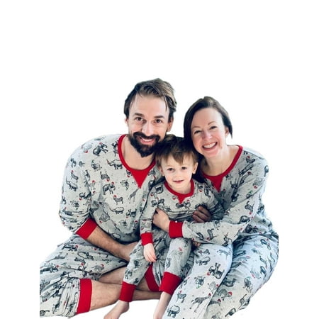 

AMILIEe Family Matching Pajamas Set Adult Kids Long Sleeve Round Neck Animal Print Tops Pants Sleepwear