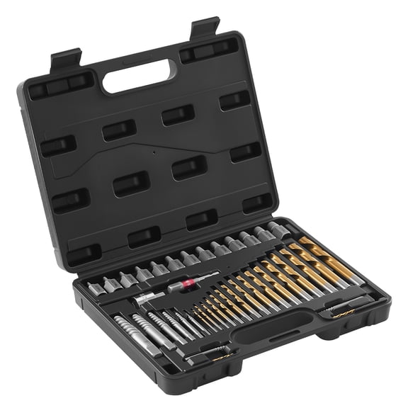 KFFKFF 41-Piece Screw Extractor Set with Drill Bits, Includes Bolt Extractors, Drill Bits, Adapters, Durable Storage Case, Cr-Mo Steel for Removing Damaged, Rounded, or Stripped Bolts and Screws