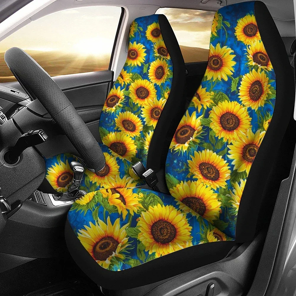 Sunflower Flower Pattern Car Seat Cover Fits Most Car Interior Accessories 2pcs Universal Front Seat Cover