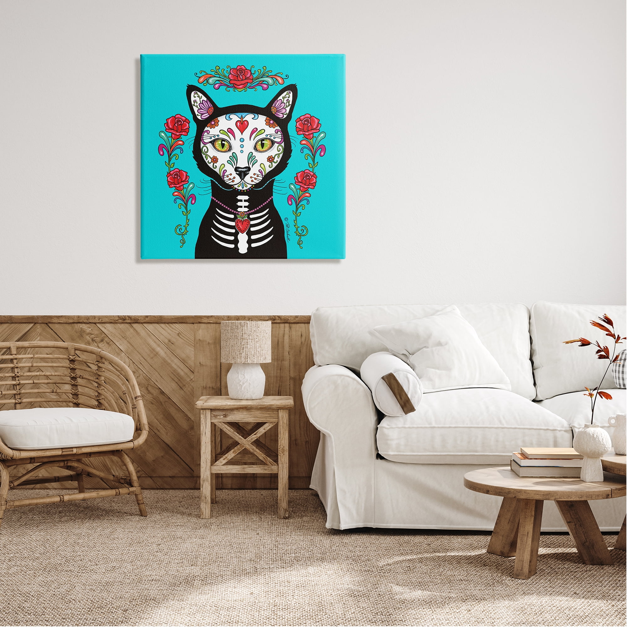 Stupell Industries Day of Dead Cat Portrait Animals & Insects Painting Gallery Wrapped Canvas Print Wall Art, 30 x 30