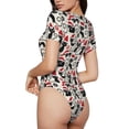 thumbnail image 3 of KLL Women 's Crew Neck Bodysuit Jumpsuits Christmas Cat Print Short onesies Stretch T Shirts, 3 of 7