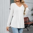 thumbnail image 3 of Jalioing Women's V Neck Tunic Shirt Loose Pleated Long Sleeve Fashion Tops Solid Color Dressy Casual Work Blouses, 3 of 8